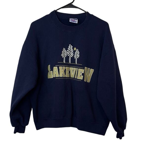 Vintage Jerzees Super Sweats 80s 90s Lakeview Crewneck Sweatshirt Size L USA - Picture 1 of 7